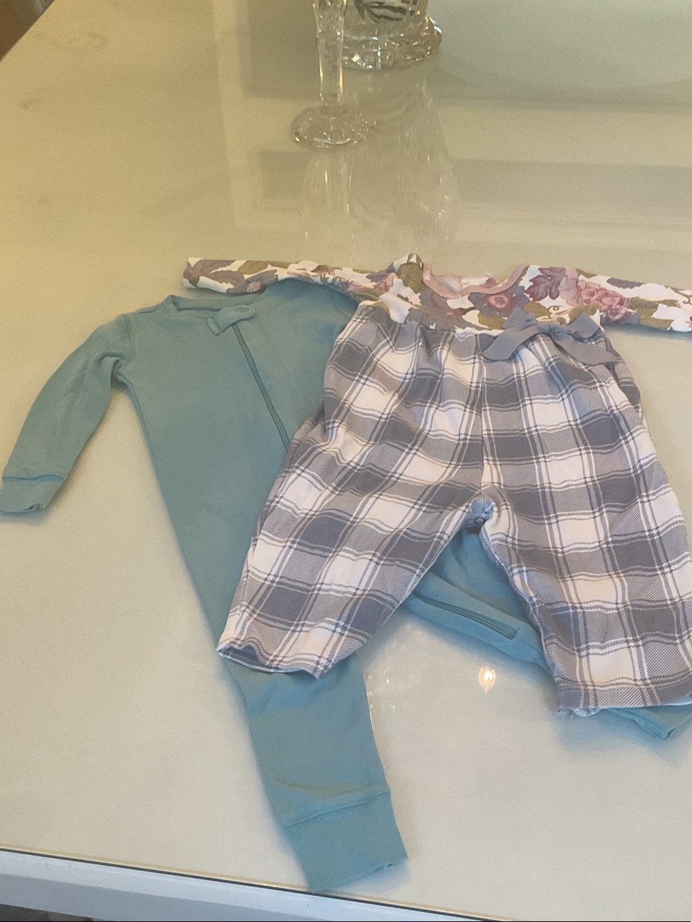 Kids  Set - Teal onesie & Gray Plaid jumpsuit